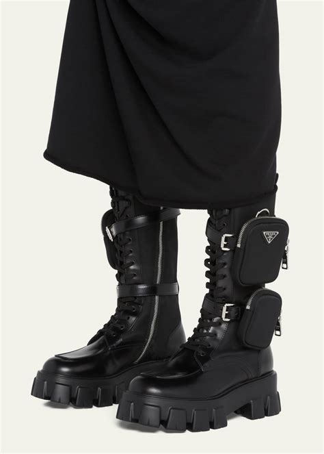 prada boots with pouch men's|Prada chunky sole combat boots.